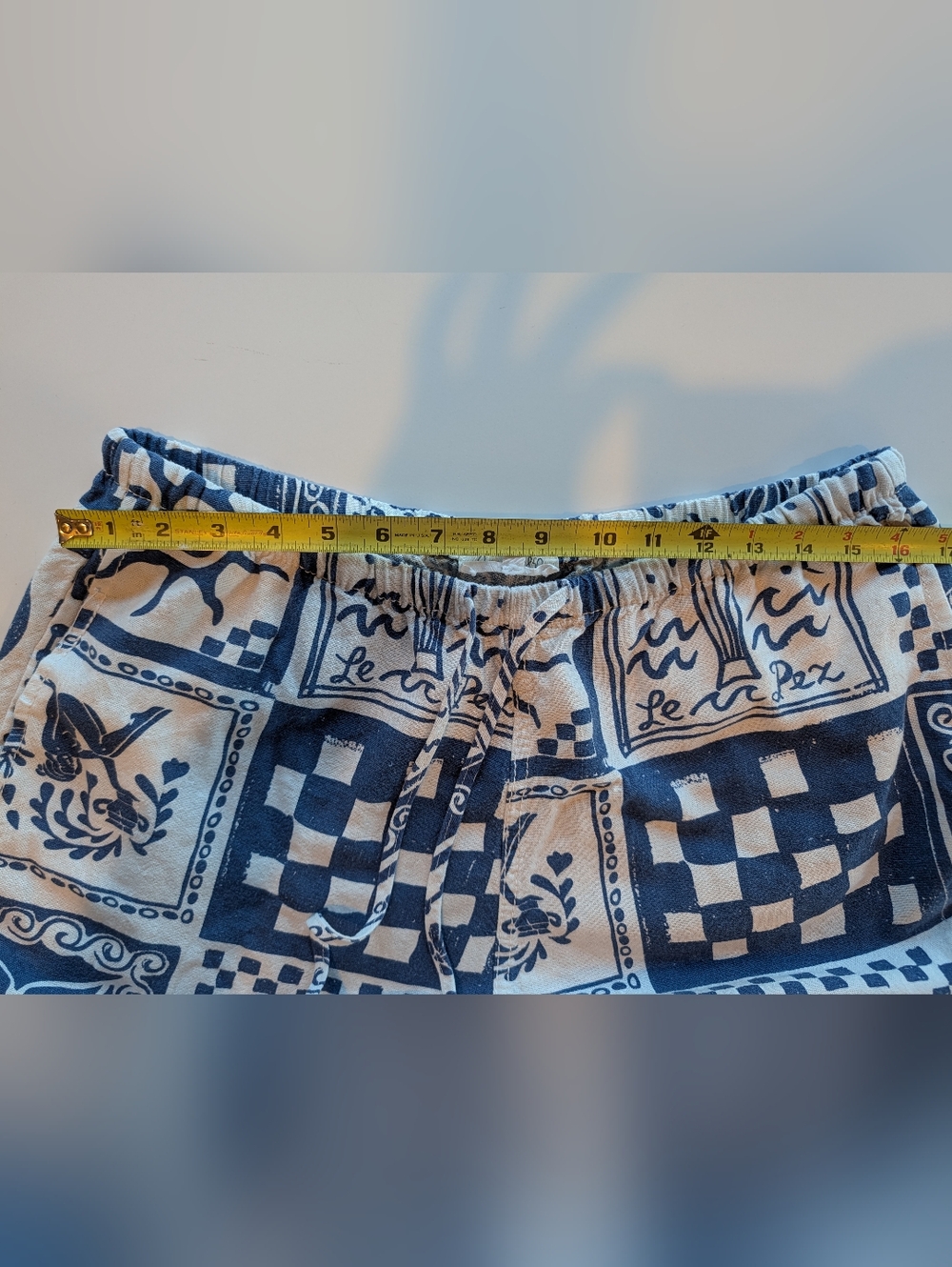 Blue & White Printed Linen Pull On Pants - Blue Bandana Geo Sardines Fish - Picture 7 of 11